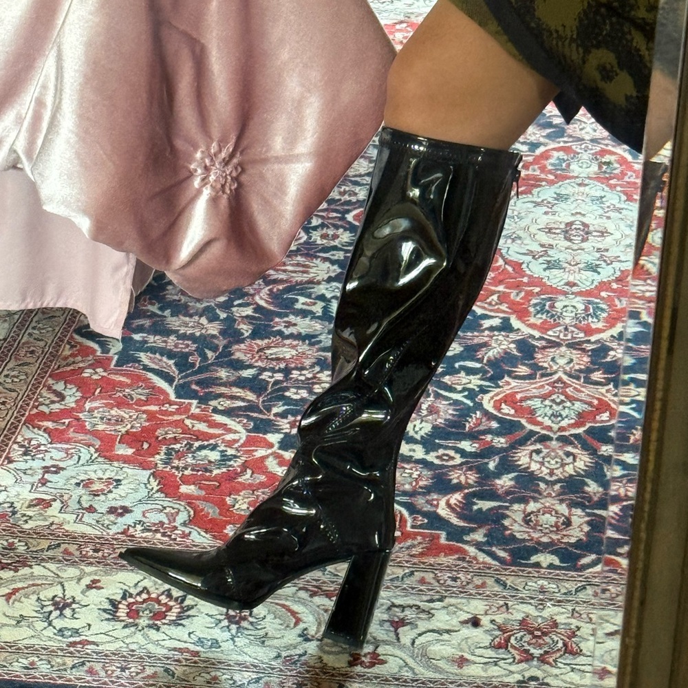 Black Patent Leather Knee-High Boots